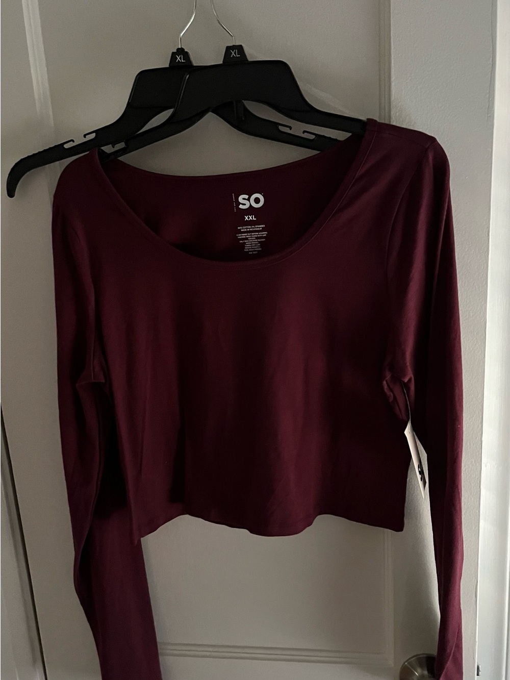 SO Long Sleeve Scoop Neck Crop Top - Burgundy Wine